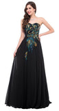 Strapless Peacock Dress Long Chiffon Embroidery Formal Evening Gowns Robe De Soiree Wedding Prom Dress 2018