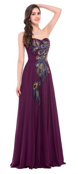 Strapless Peacock Dress Long Chiffon Embroidery Formal Evening Gowns Robe De Soiree Wedding Prom Dress 2018