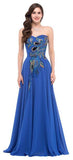 Strapless Peacock Dress Long Chiffon Embroidery Formal Evening Gowns Robe De Soiree Wedding Prom Dress 2018