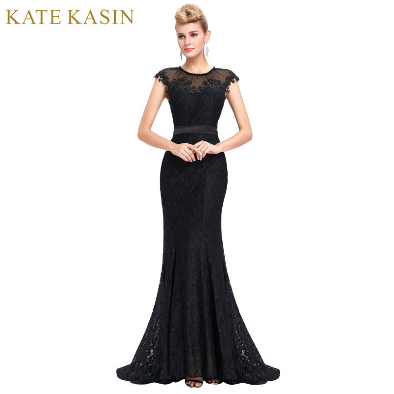 Elegant Sheer Cap Sleeve Long Evening Dress