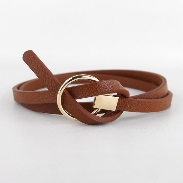New Design Belts Women Knotted waist Belt thin Fashion Korean Small Belt Woman Dress decorate brown leather round buckle gifts