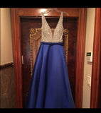 V-Neck Beads Bodice Long Evening Dress Party Elegant