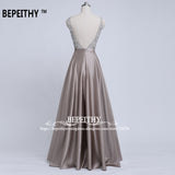 V-Neck Beads Bodice Long Evening Dress Party Elegant