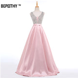 V-Neck Beads Bodice Long Evening Dress Party Elegant
