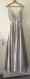 V-Neck Beads Bodice Long Evening Dress Party Elegant