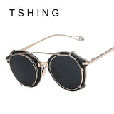 TSHING New Steampunk Round Sunglasses Men Women Fashion Brand UV400 Alloy Frame Steam punk Mirror Clip Sun Glasses Male Female
