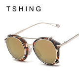 TSHING New Steampunk Round Sunglasses Men Women Fashion Brand UV400 Alloy Frame Steam punk Mirror Clip Sun Glasses Male Female