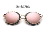 TSHING New Steampunk Round Sunglasses Men Women Fashion Brand UV400 Alloy Frame Steam punk Mirror Clip Sun Glasses Male Female