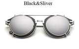 TSHING New Steampunk Round Sunglasses Men Women Fashion Brand UV400 Alloy Frame Steam punk Mirror Clip Sun Glasses Male Female