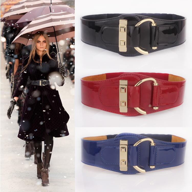 Wide belt Leather bright pure