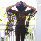 Lace Kimono Cardigan Shirt Tassels Top