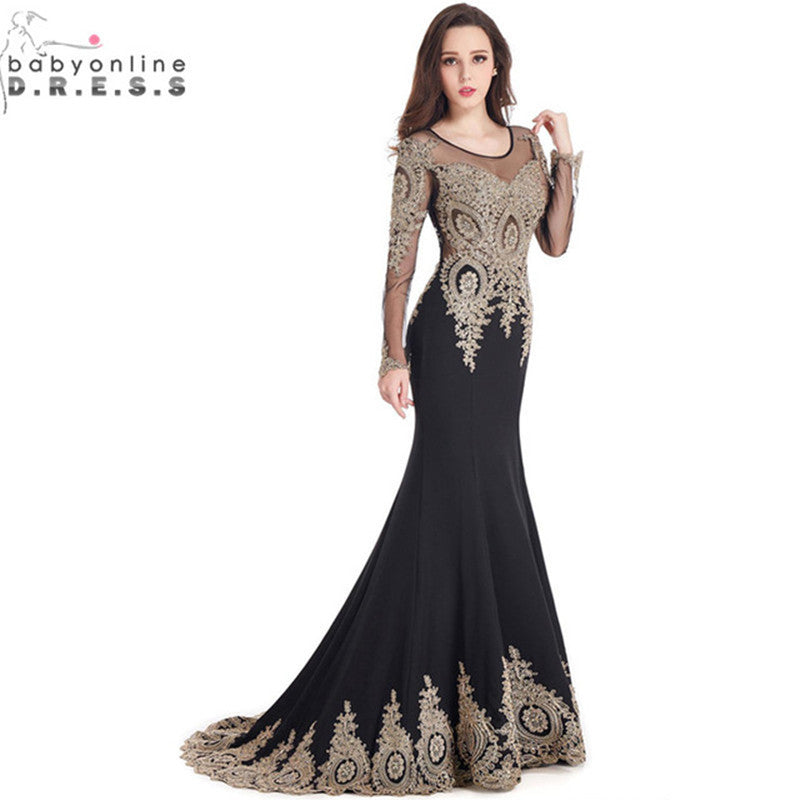Dubai Black Long Sleeve Mermaid Evening Dresse