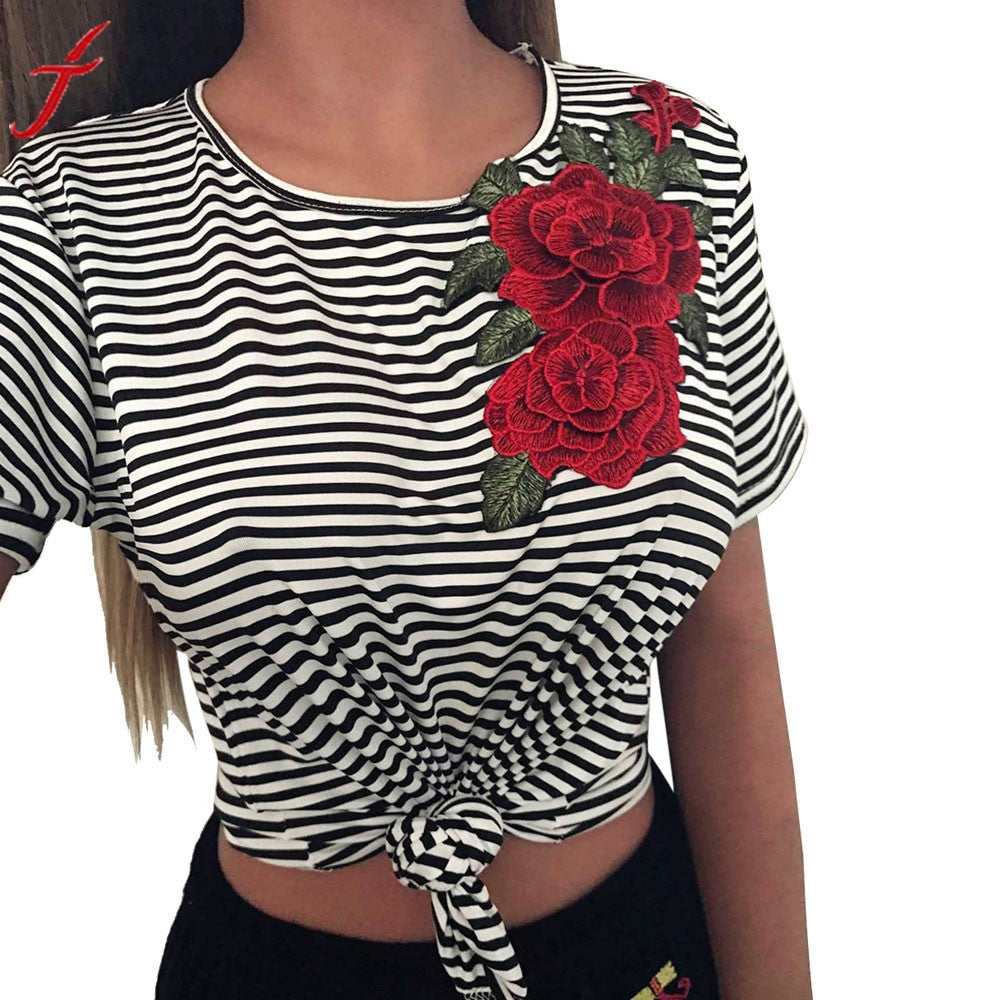 Rose Appliques Black T-shirt