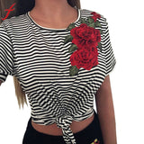 Rose Appliques Black T-shirt