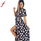 Floral print summer Deep V long dress