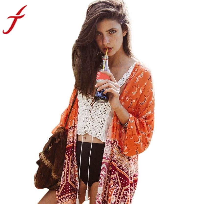 National Printed Chiffon Kimono Cardigan Shirt
