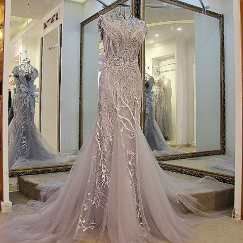 Tulle light grey luxury crystals Dress