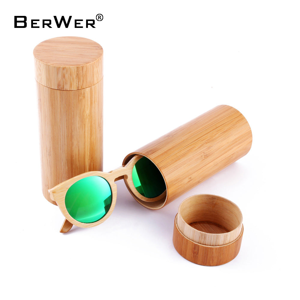Bamboo sunglasses with color lens and sunglasses bag & cloth