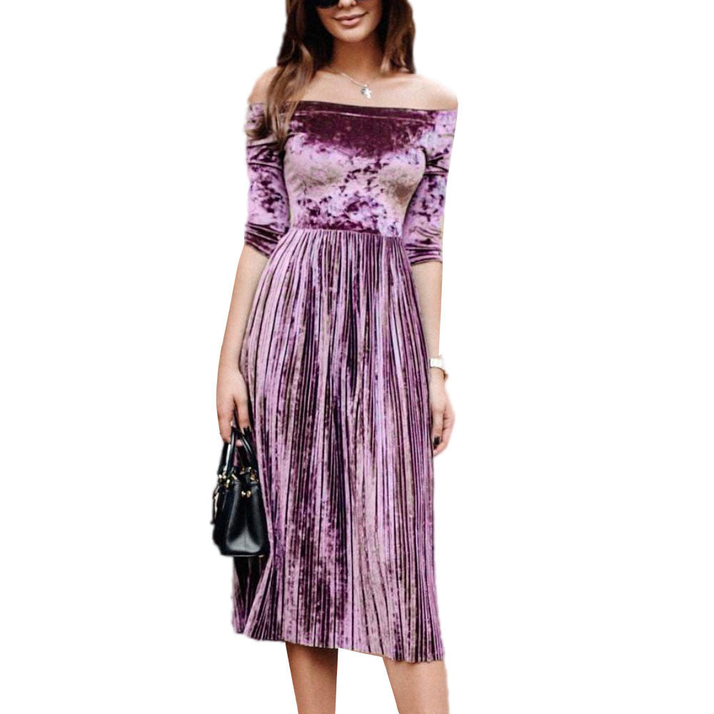 Womens Off Shoulder Velvet Dress