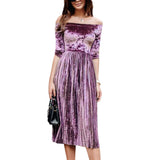 Womens Off Shoulder Velvet Dress