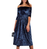 Womens Off Shoulder Velvet Dress