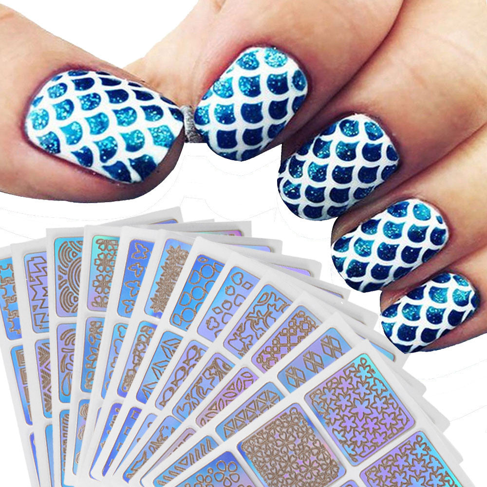 12 Sheets New Nail Hollow Stickers
