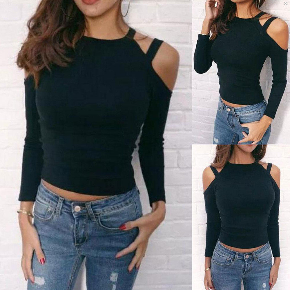 Sexy Womens Long Sleeve O Neck Off The Shoulder Shirt Causal Tops Blouse