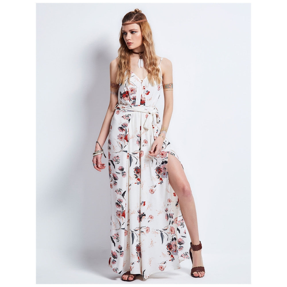 White V-Neck Fashion Party Slip Dress