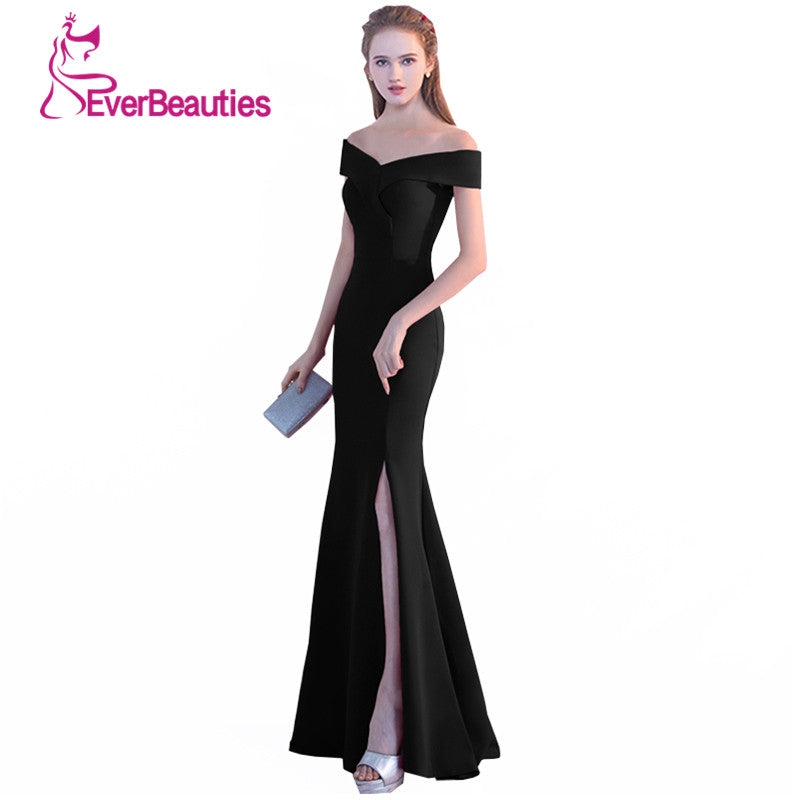 Mermaid Evening Gowns 2018 Black Prom Dress Sexy Side Split Long Evening Dresses V Neck Robe De Soiree Avondjurk