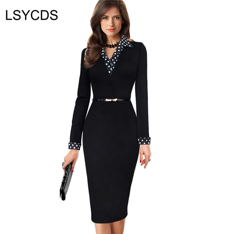 2018 Polka Dot office Dress Elegant Formal
