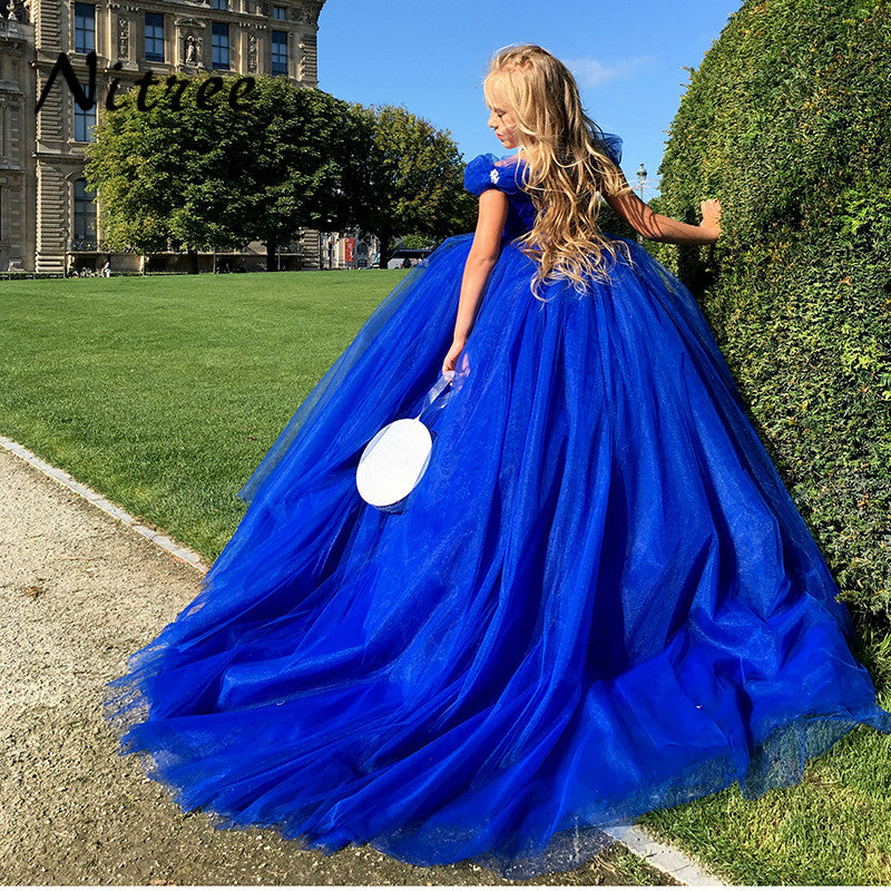 2018 Royal Blue Princess Flower Girl Dress