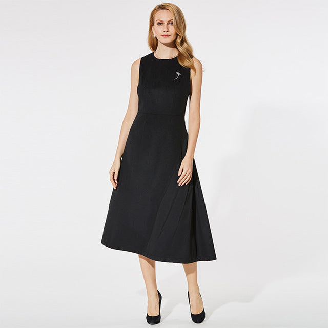 Kinikiss Women Elegant Tank Dress Black Office Work
