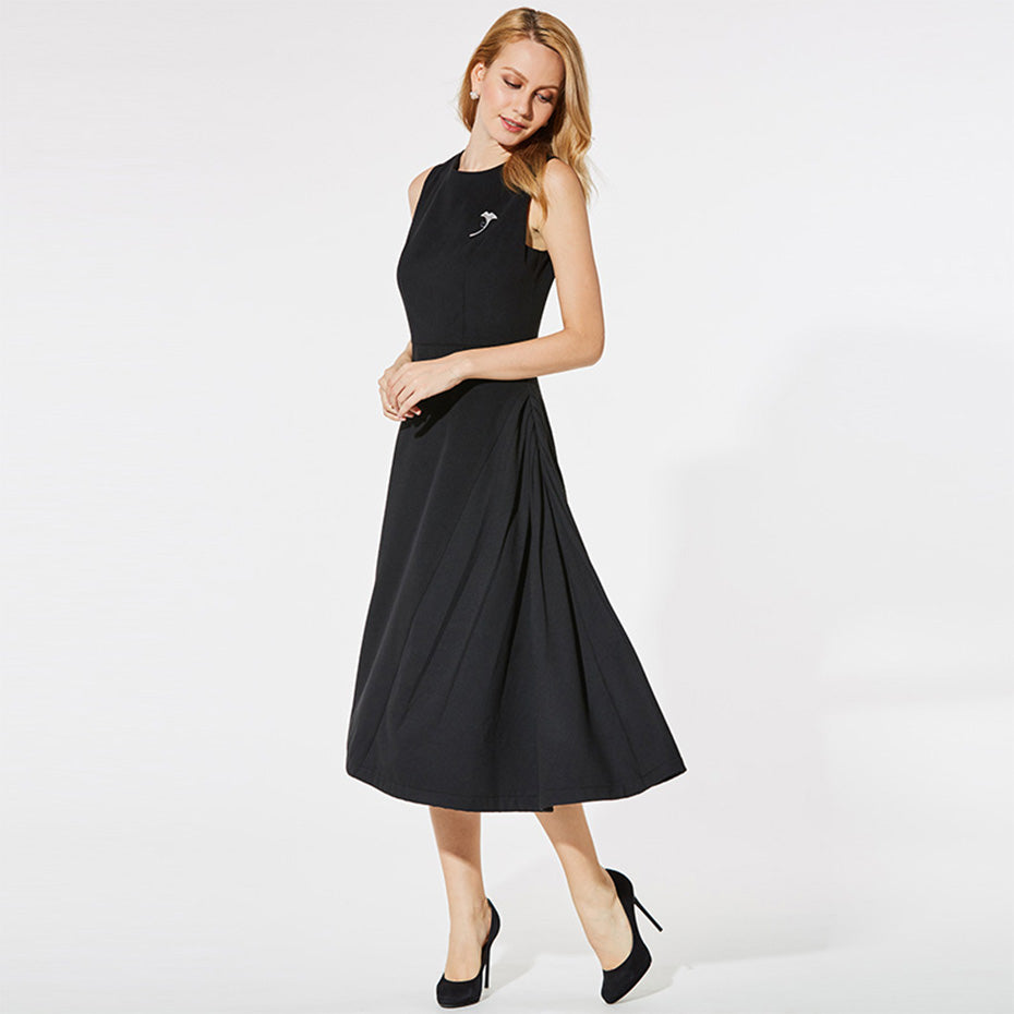 Kinikiss Women Elegant Tank Dress Black Office Work