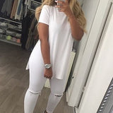 Top Casual Loose Slim Split Long T Shirt
