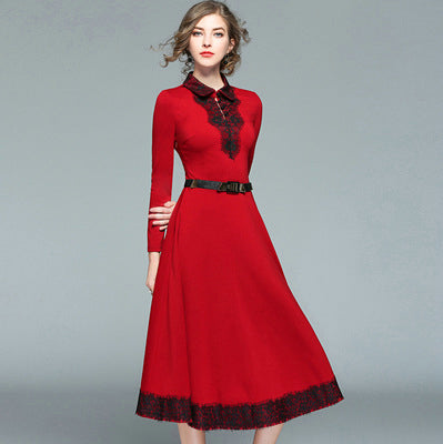 Elegant Lace Patchwork A Line Dress 2018 Business