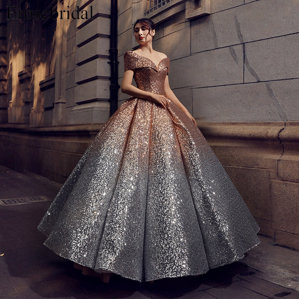 Sparkling V-Neck Evening Dress 2018