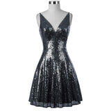 2018 Dark Silver Short sequins Dress