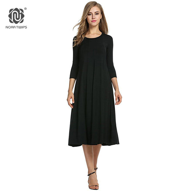 2018 New Women Soft Cotton Solid Summer Casual Dress