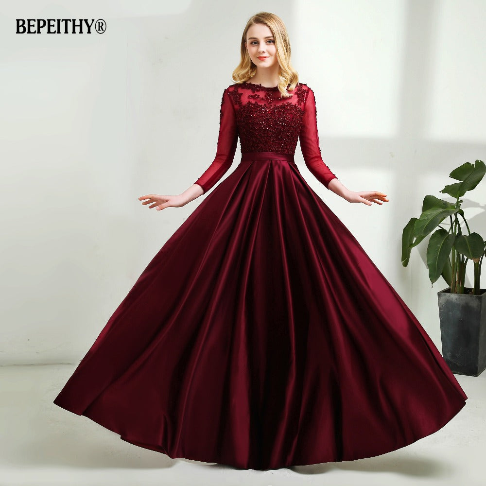 Long Sleeves Burgundry Dress