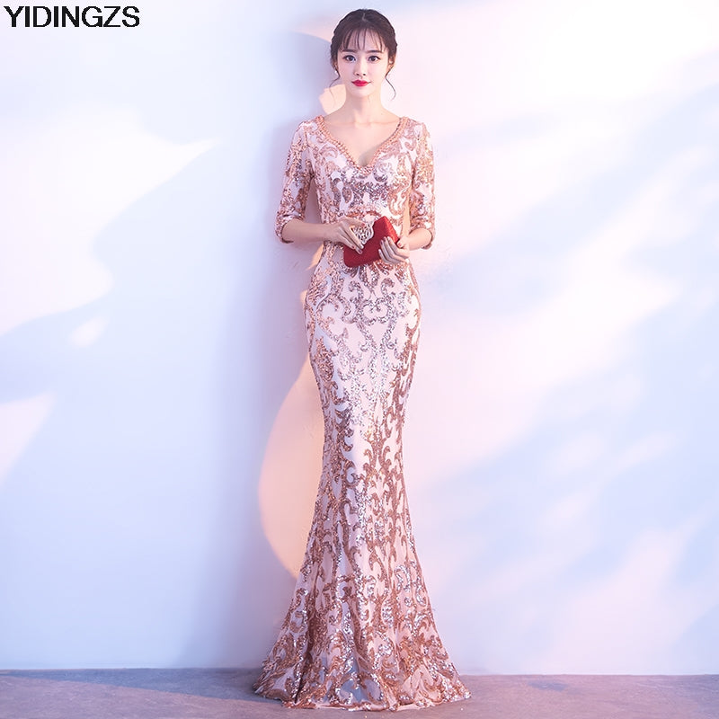 V-neck See-through Party Formal Dress