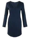 2018 Woman Summer Dress Loose casual solid V neck long sleeve