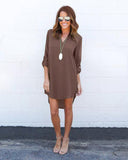 2018 Woman Summer Dress Loose casual solid V neck long sleeve