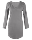 2018 Woman Summer Dress Loose casual solid V neck long sleeve