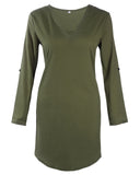 2018 Woman Summer Dress Loose casual solid V neck long sleeve