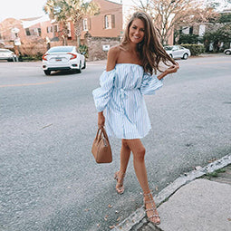 2018 New Blue Striped dress