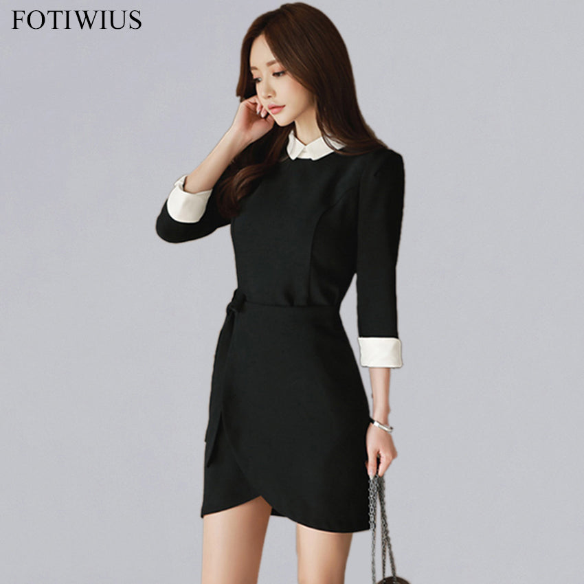 Spring Fashion Elegant Patchwork Black Office Dress