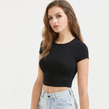 Women Slim Soft Elastic Solid Crop Tshirt