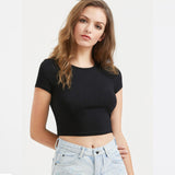 Women Slim Soft Elastic Solid Crop Tshirt