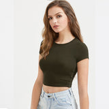 Women Slim Soft Elastic Solid Crop Tshirt