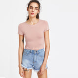 Women Slim Soft Elastic Solid Crop Tshirt
